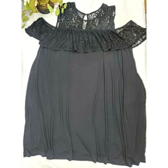 Lane Bryant Dress Plus Size 26 28 Stretch Black Lace Cold Shoulder Rayon 2X 2XL - Picture 2 of 7